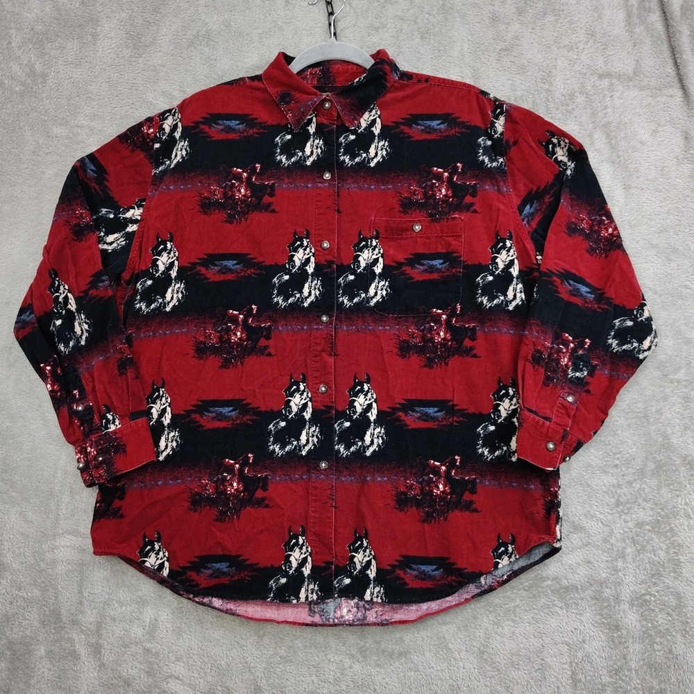 Vtg‎ Gallop Shirt Womens Large Horses Corduroy Equestrian Western Southwest